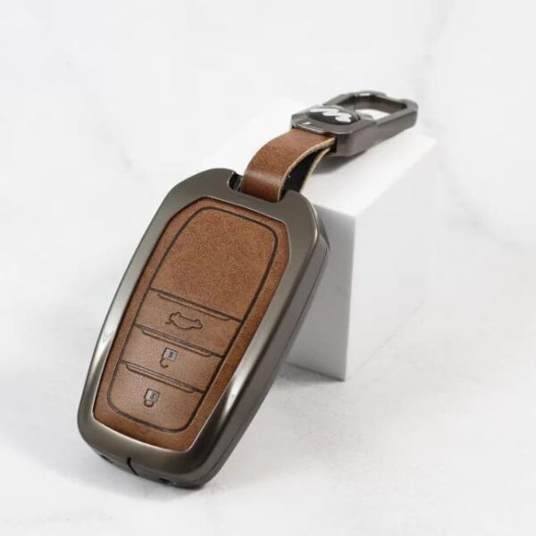 Metal Alloys With Leather Key Case For Toyota Samrt Key 3b - Image 2